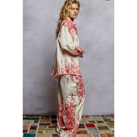 New Pol Matching Floral Boho Pants and Shirt Set