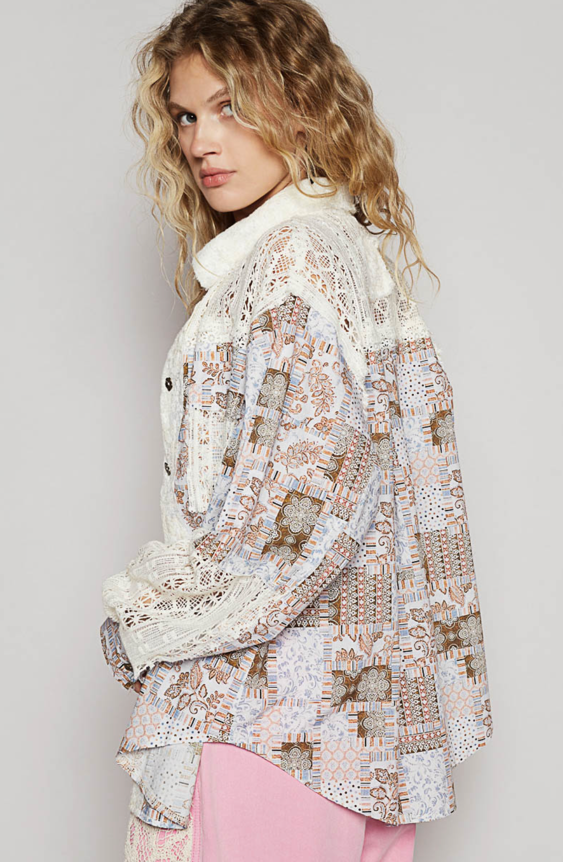 Pol Long Sleeve Shirt with Crochet Contrast