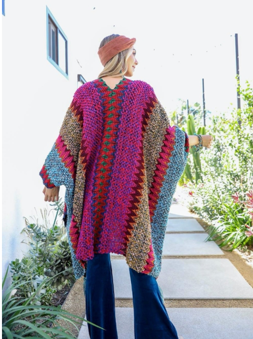 Colorful Crochet Patterned Ruana – Bold and Cozy Wrap Magenta