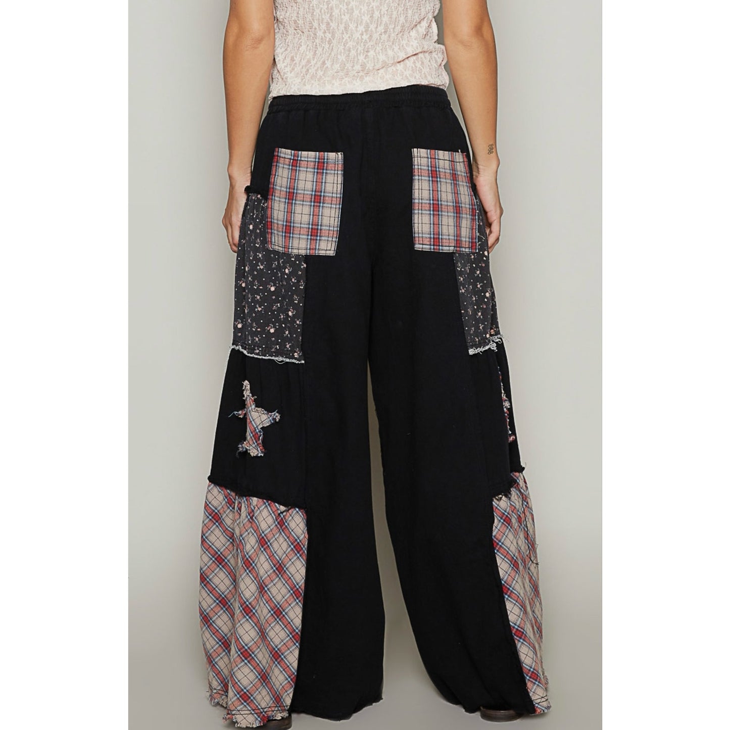 New!!! POL bohemian patchwork wide-leg pant large