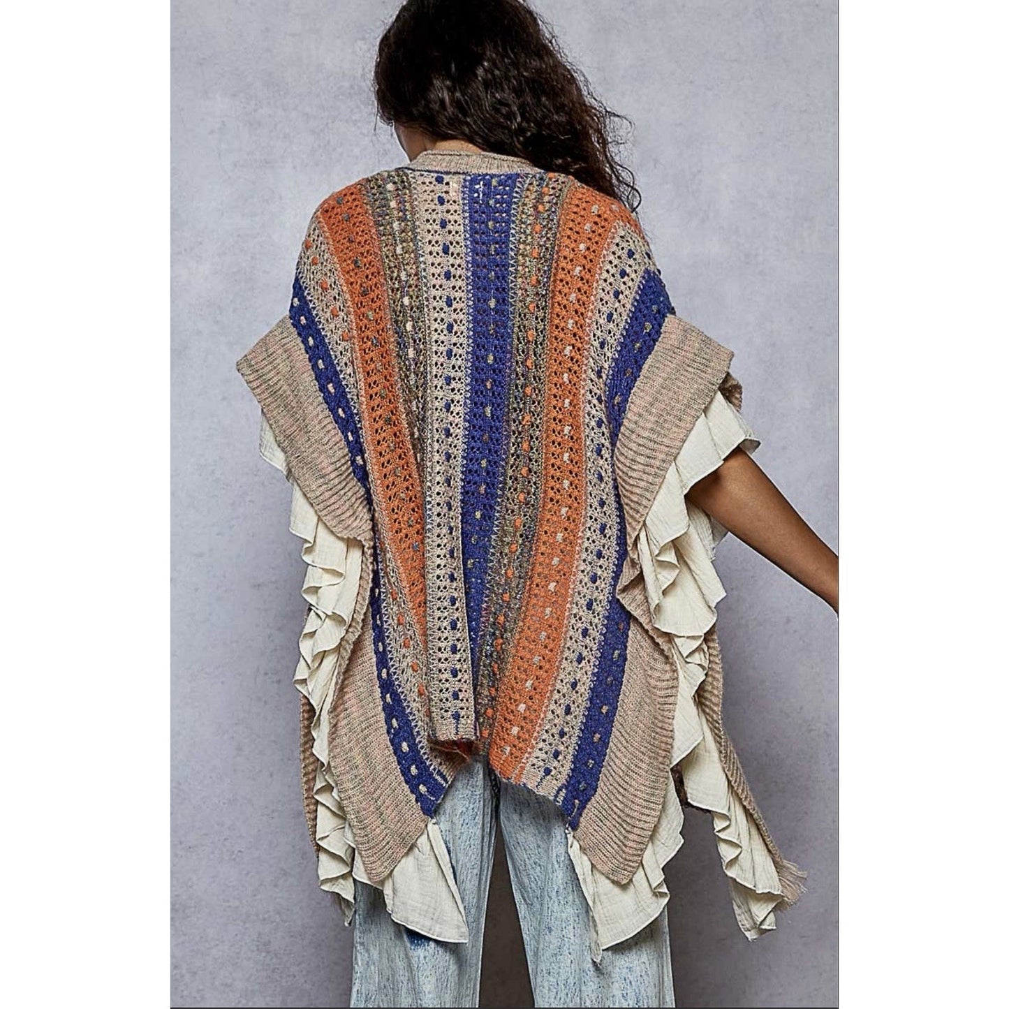 Pol Open Knit Cardigan Sweater Poncho Women Colorful Boho