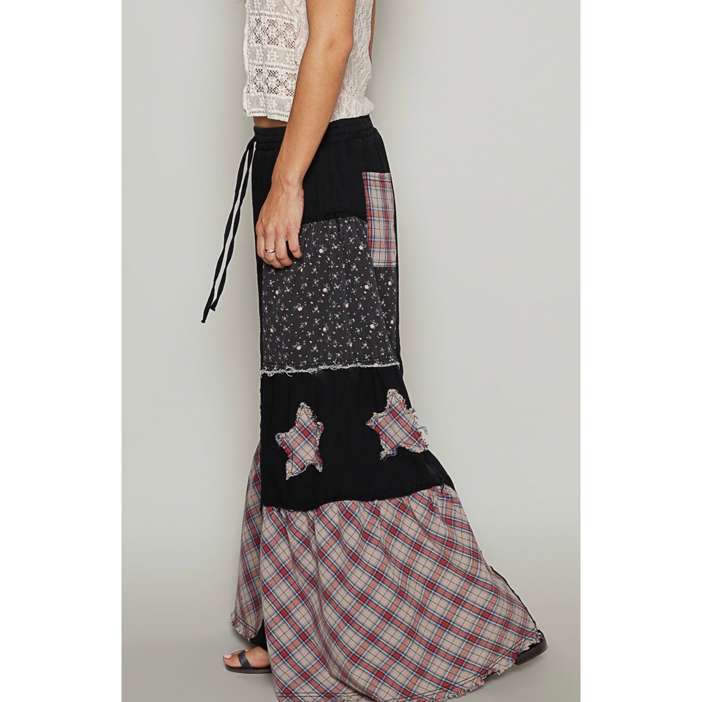New!!! POL bohemian patchwork wide-leg pant medium