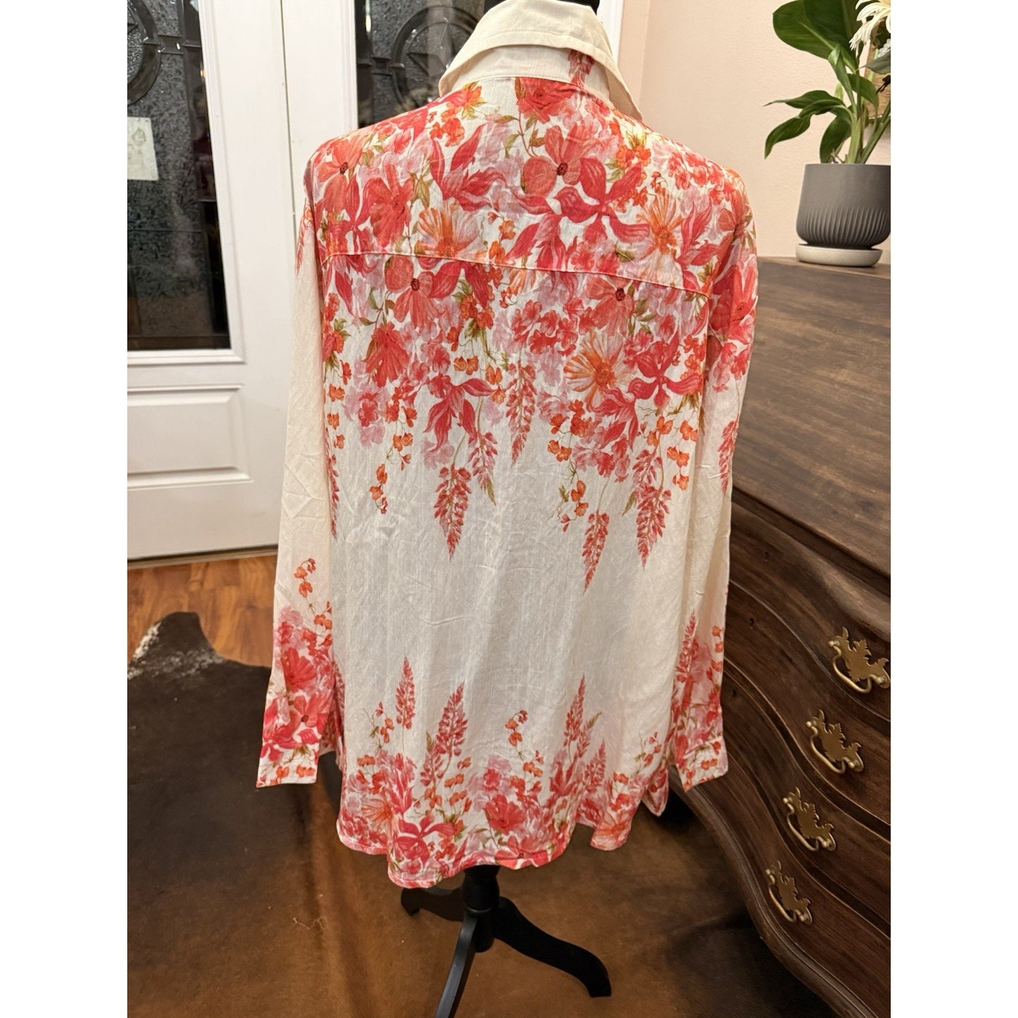 POL button down pink floral shirt women Boho