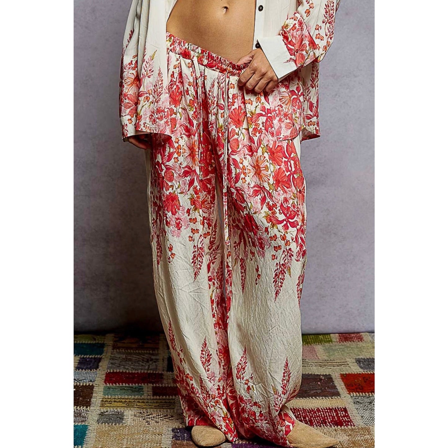 New Pol Matching Floral Boho Pants and Shirt Set