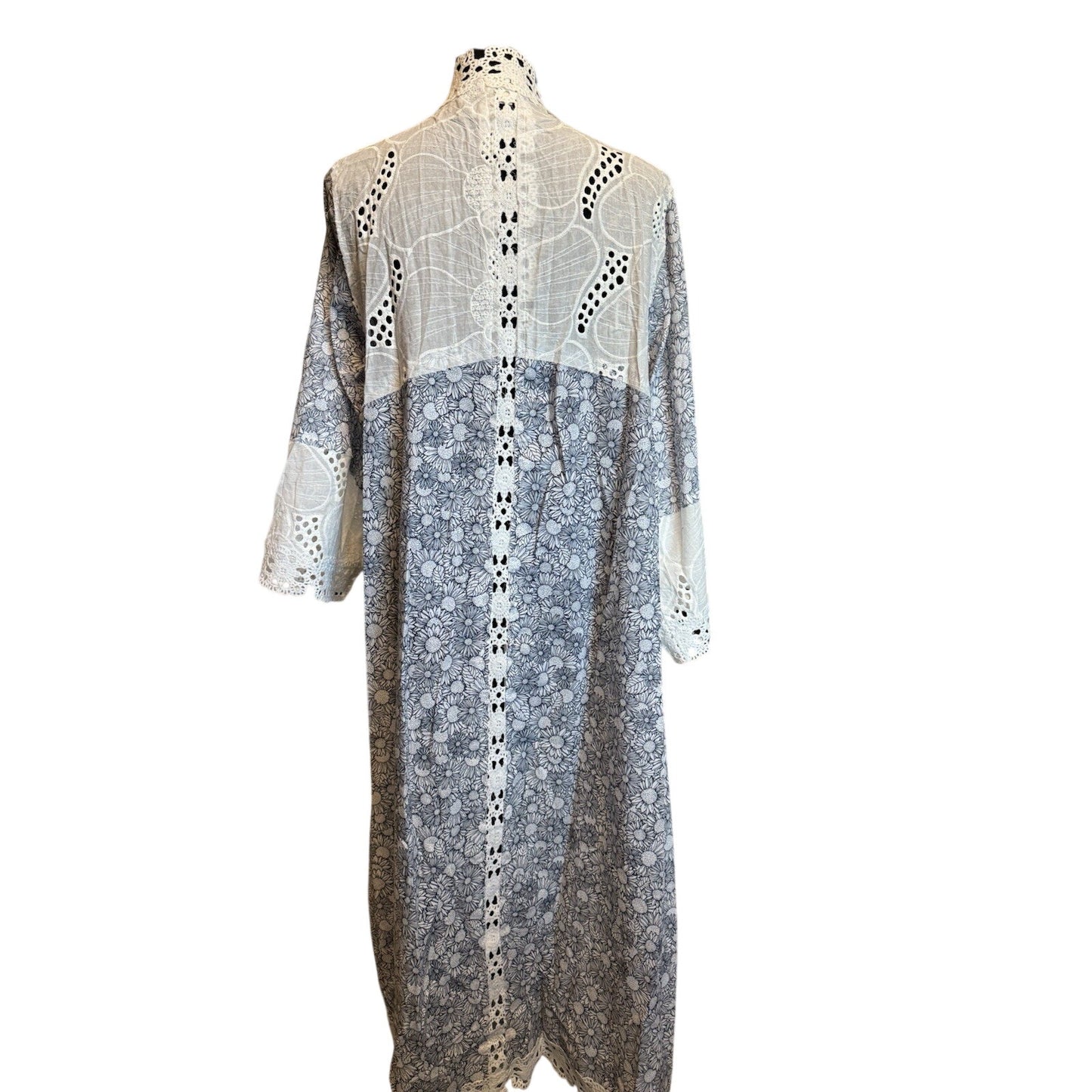 POL NEW Lace Trim Blue Floral Daisy Long Kimono Jacket Light