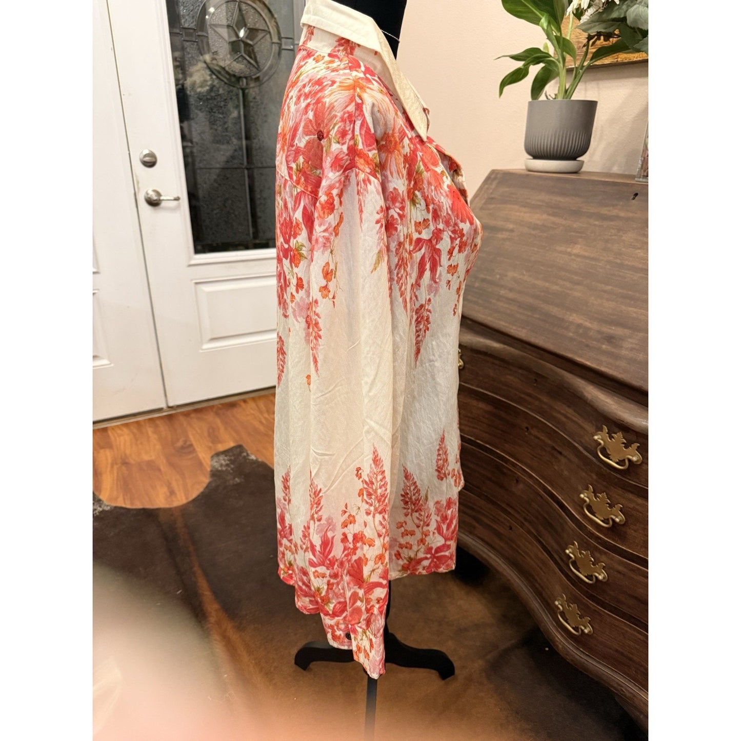 POL button down pink floral shirt women Boho