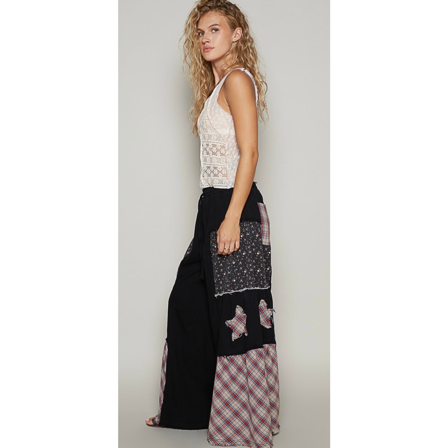 New!!! POL bohemian patchwork wide-leg pant medium