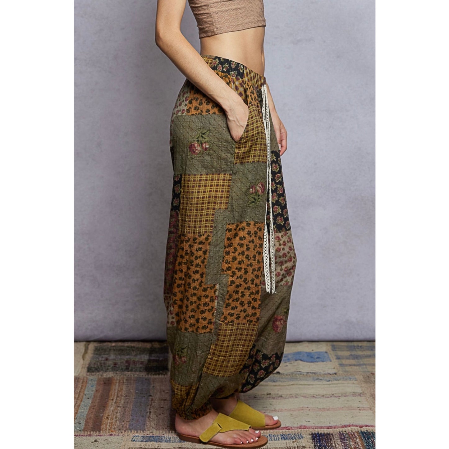 New!!! Patchwork Print Boho Harem Pants Drawstring Waist Women’s Balloon Joggers | Relaxed Fit small