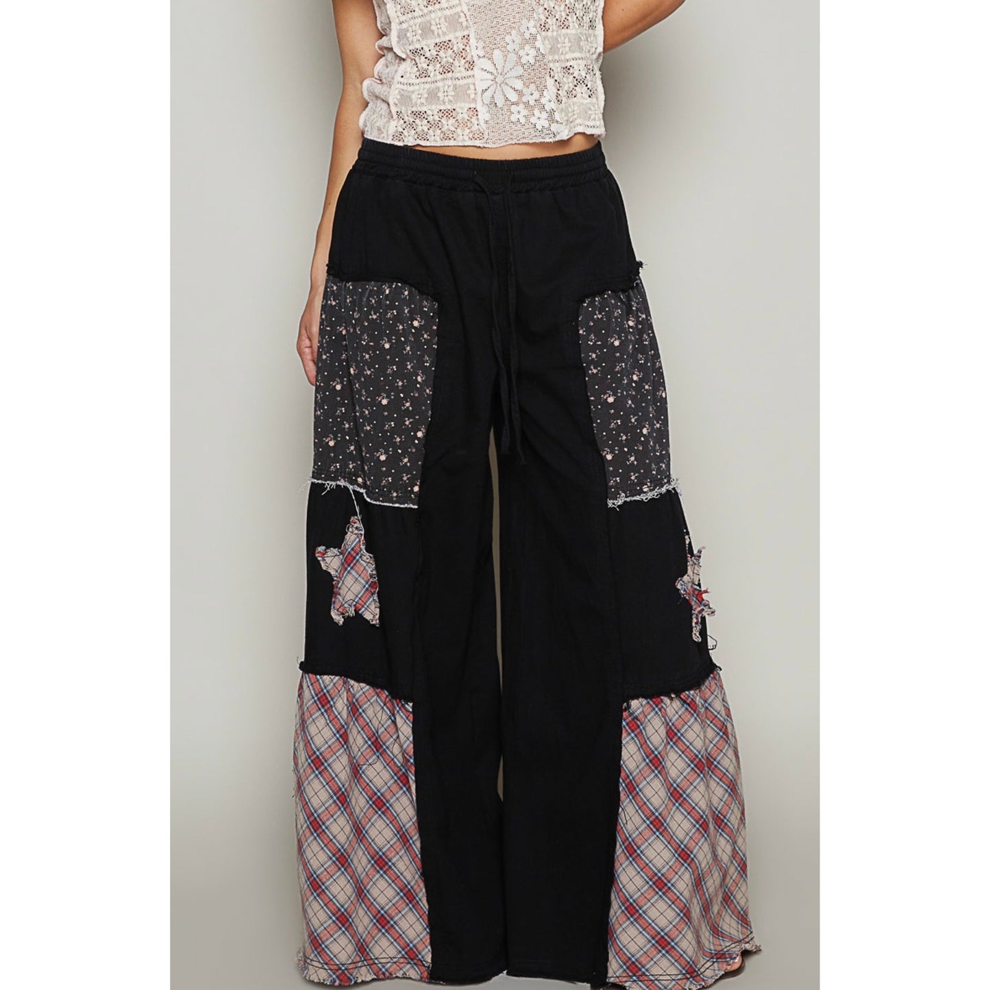 New!!! POL bohemian patchwork wide-leg pant