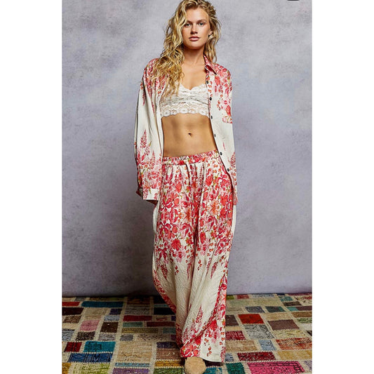 New Pol Matching Floral Boho Pants and Shirt Set