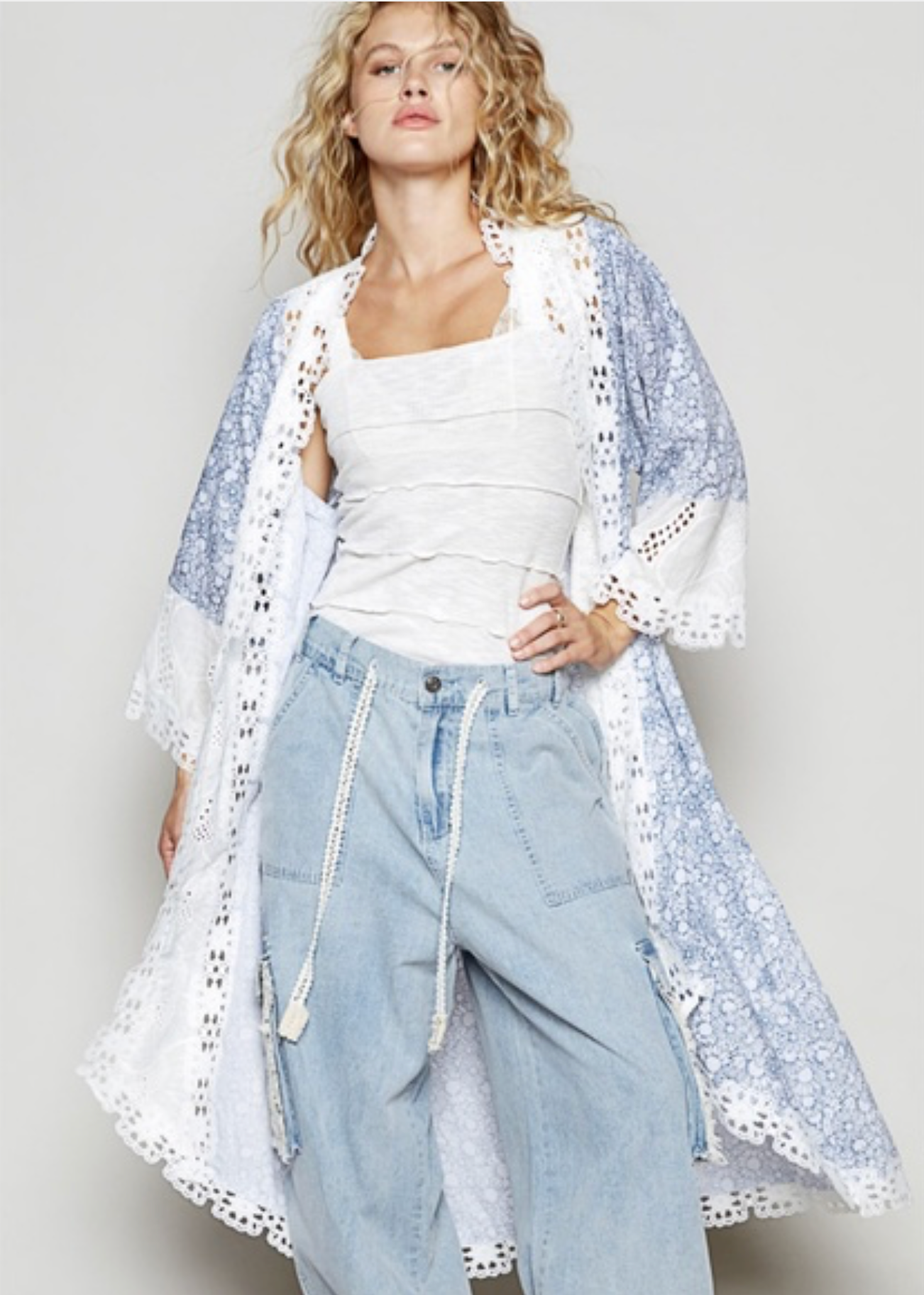 POL Navy Floral Duster
