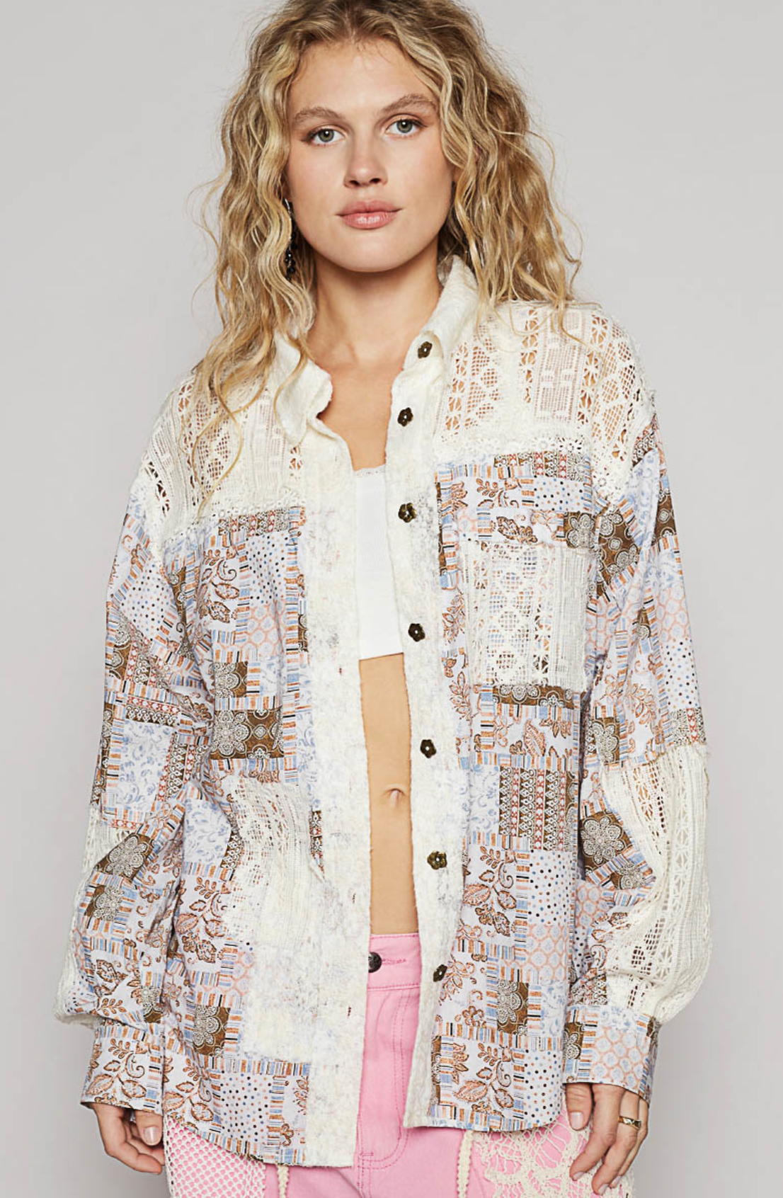 Pol Long Sleeve Shirt with Crochet Contrast