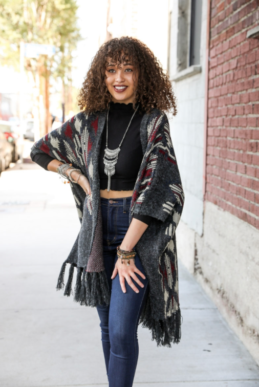Warm Heather Argyle Knit Ruana - Black
