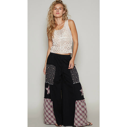 New!!! POL bohemian patchwork wide-leg pant