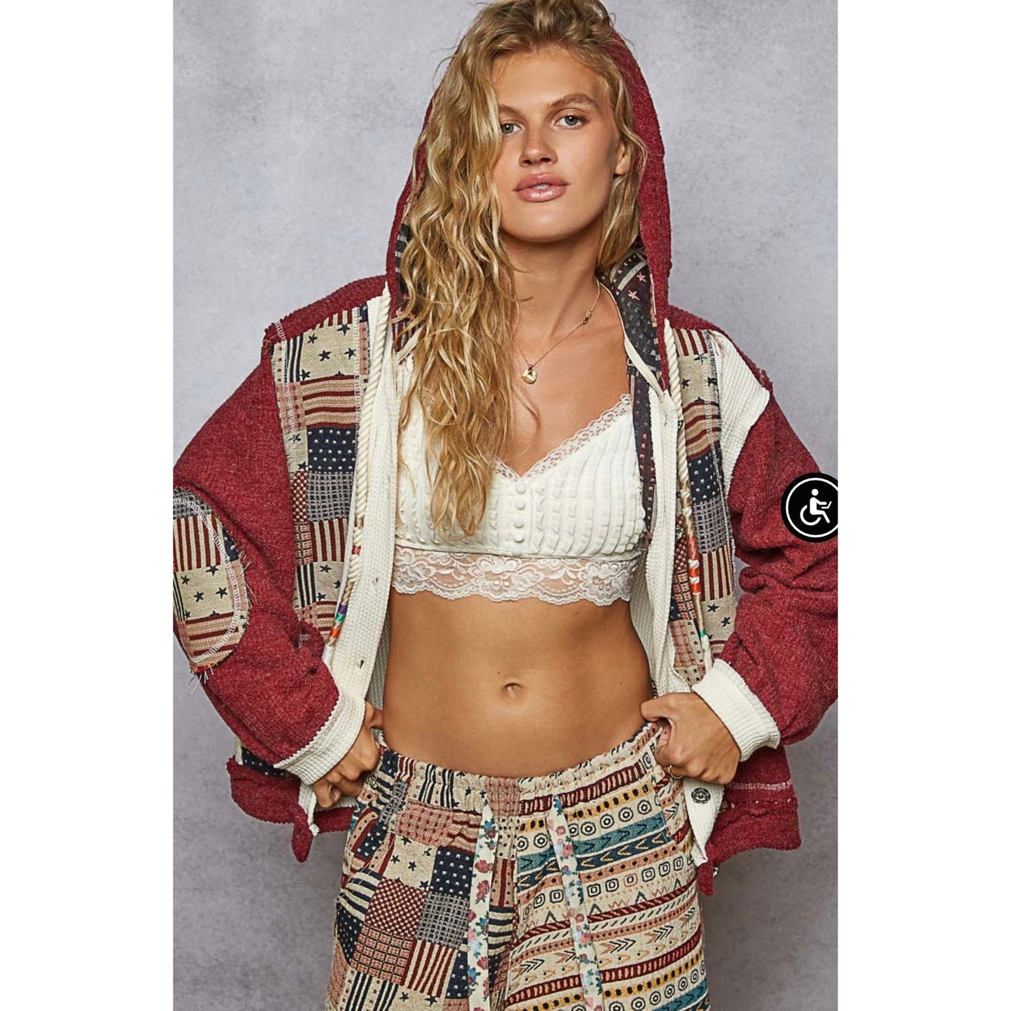 New!!! Pol PatrioticPatchwork Hooded Jacket Large