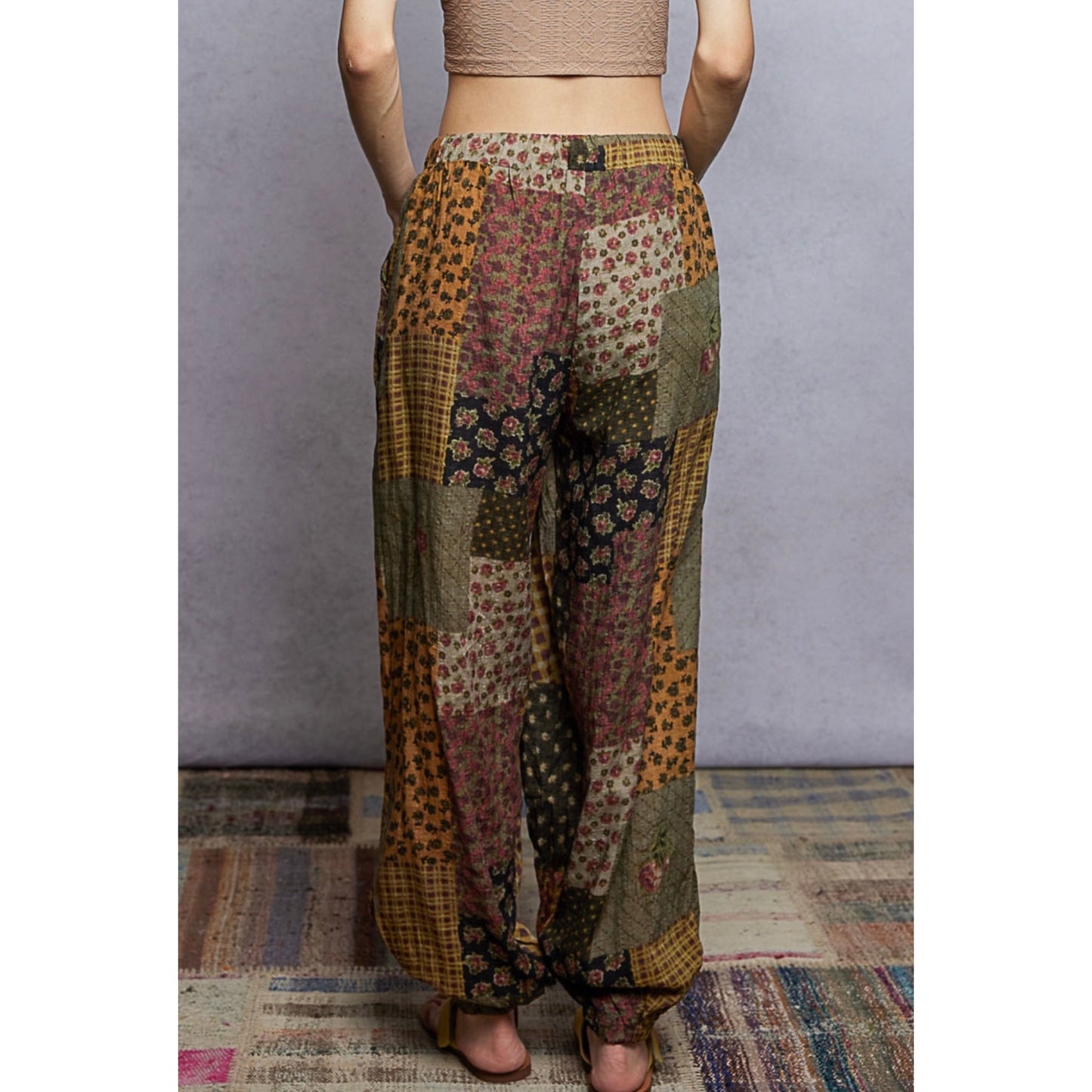 New!!! Patchwork Print Boho Harem Pants Drawstring Waist Women’s Balloon Joggers | Relaxed Fit medium