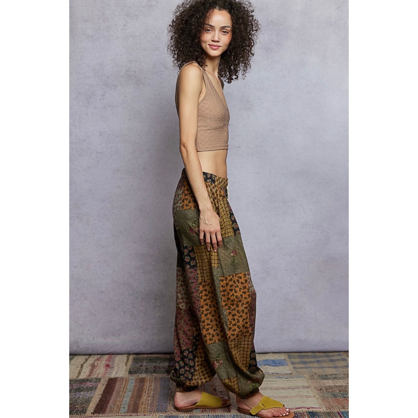 New!!! Patchwork Print Boho Harem Pants Drawstring Waist Women’s Balloon Joggers | Relaxed Fit medium