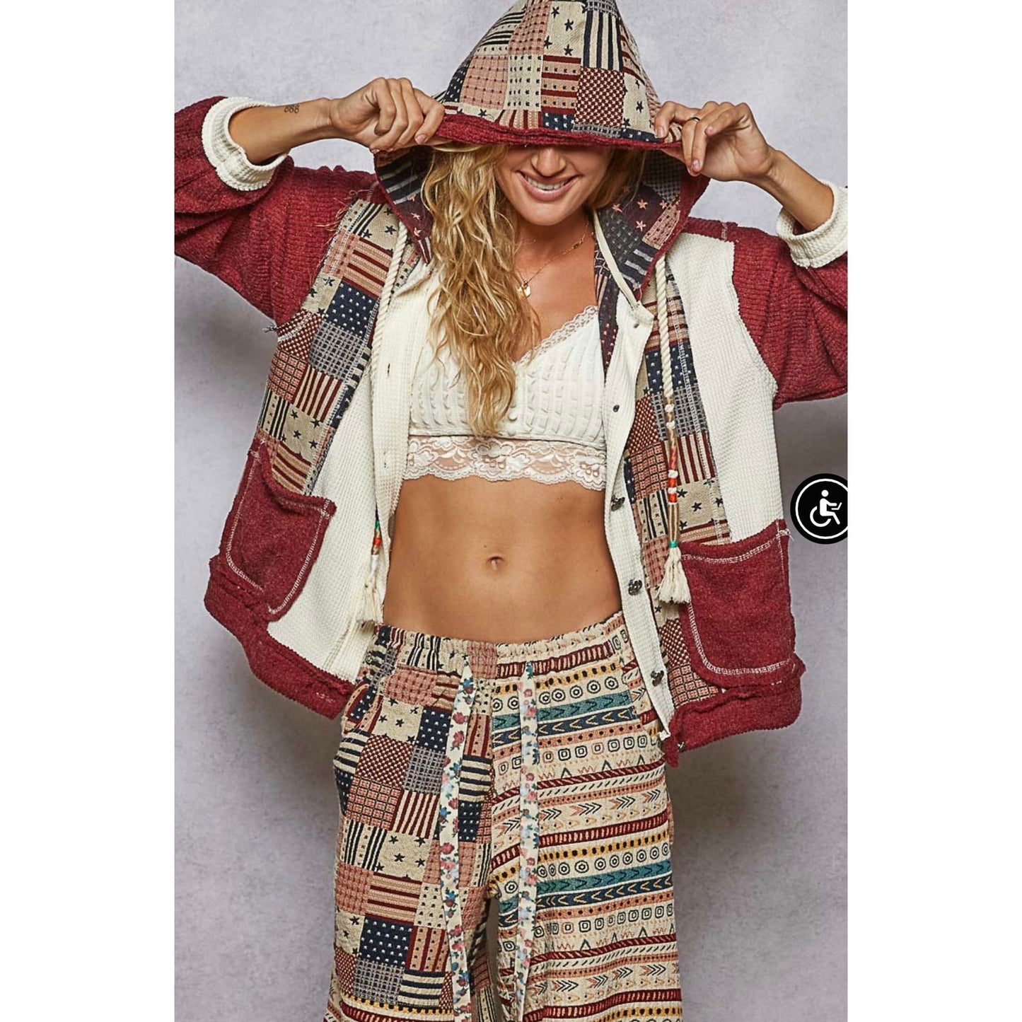 New!!! Pol PatrioticPatchwork Hooded Jacket Small